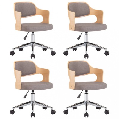 Scaune pivotante masa, 4 buc., gri taupe, lemn curbat &amp;amp; textil foto