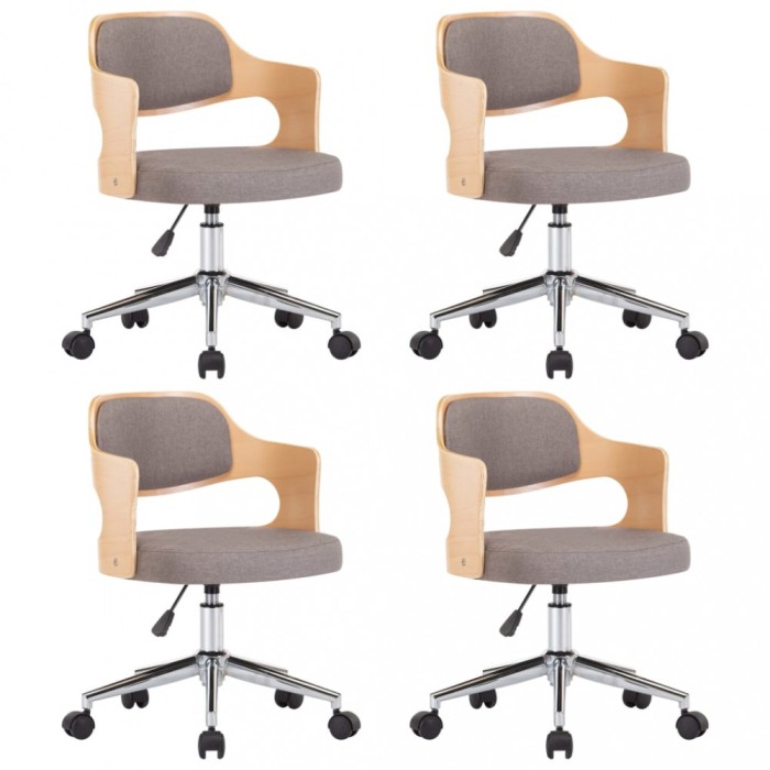 Scaune pivotante masa, 4 buc., gri taupe, lemn curbat &amp; textil