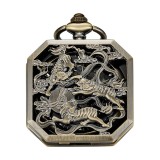 Ceas de buzunar Gorben PM031 Bronz - Mecanic, Afișaj cu Cifre Romane, Capac cu Tigrii, Cu Lant Vintage Retro