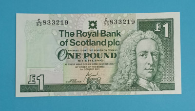 Scotia 1 Pound 2001 &amp;#039;Royal Bank of Scotland&amp;#039; UNC serie: C/93 833219 foto