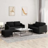 vidaXL Set de canapele cu perne, 3 piese, negru, textil