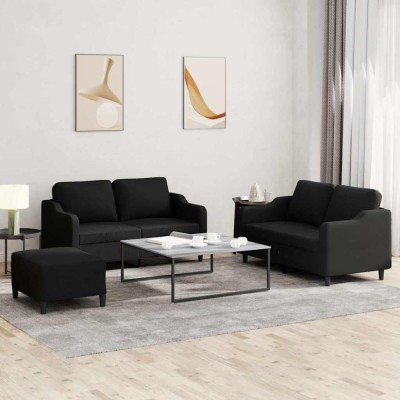 vidaXL Set de canapele cu perne, 3 piese, negru, textil foto