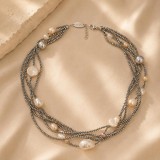 Cumpara ieftin Colier Perle Cultură &amp; Hematit Natural Special Plus Argint 925 Rodiu Antiox. Handmade Italy, Cutie Cadou