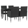 Set mobilier de gradina, 5 piese, negru, poliratan si otel