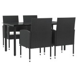 Set mobilier de gradina, 5 piese, negru, poliratan si otel