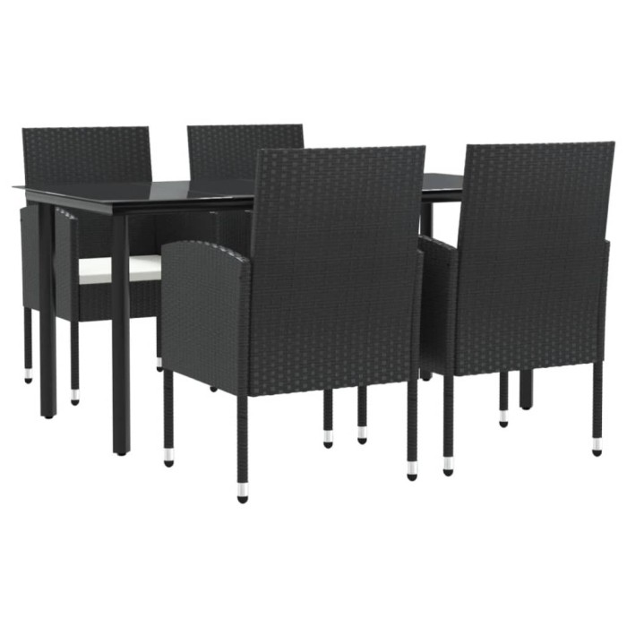 Set mobilier de gradina, 5 piese, negru, poliratan si otel