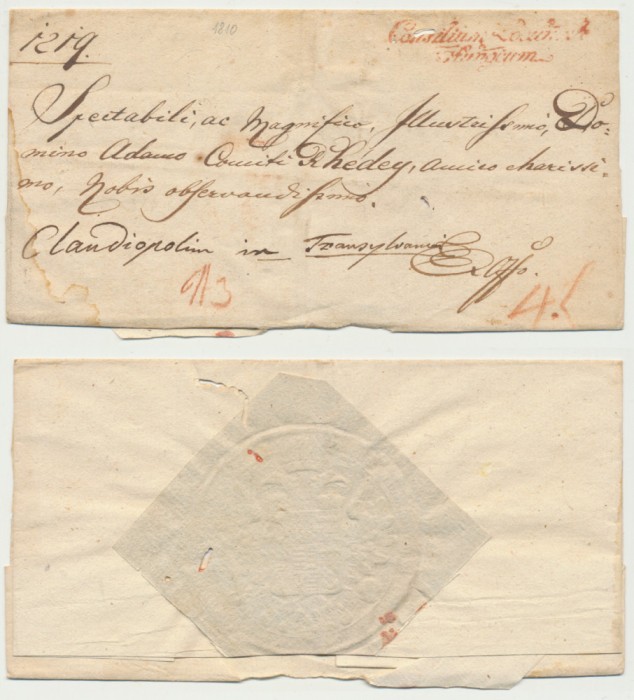 Transilvania 1810 plic prefilatelic bisericesc catre Cluj (Claudiopolius)