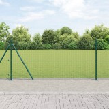 VidaXL Gard din s&acirc;rmă sudată cu 13 st&acirc;lpi flanșați Verde 0.8x50 m Oțel