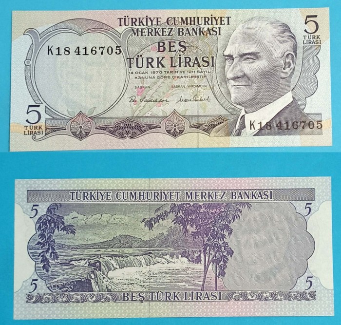 Turcia 5 Lirasi 1976 &#039;Cascada Manavgat&#039; UNC serie: K18 416705 p185