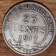 Newfoundland Canada -moneda argint 925- singura serie de 25 cents emisa - 1917