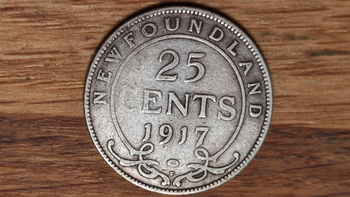 Newfoundland Canada -moneda argint 925- singura serie de 25 cents emisa - 1917