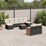 VidaXL Set canapele de grădină cu perne, 10 piese, negru, poliratan