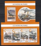Centrafricana 2016 - Avioane militare, Colita + Bloc, MNH