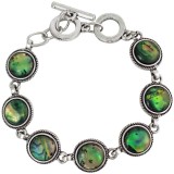 Bratara 7 pietre Mother of Pearl, piatra scoica nacru sidef rotund, incuietoare toggle reglabila