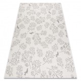 Covor sisal Flat 48774/367 Frunze Păsări crem gri, 160x230 cm, Dreptunghi