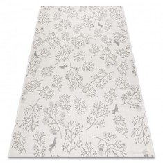 Covor sisal Flat 48774/367 Frunze Păsări crem gri, 80x150 cm