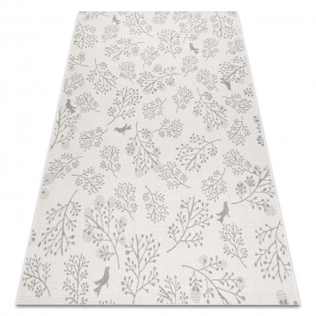 Covor sisal Flat 48774/367 Frunze Păsări crem gri, 160x230 cm