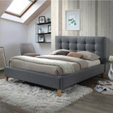 Cumpara ieftin Pat SL Texas, dublu, cu somiera inclusa, tapitat cu stofa, lemn masiv, 140x200, gri