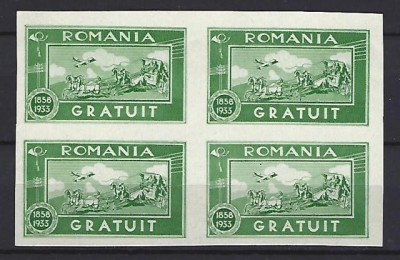 Romania 1933 &amp;ldquo;ROMANIA GRATUIT 1858-1933&amp;rdquo; vignete bloc de 4 &amp;ndash; MNH foto