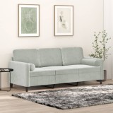 VidaXL Canapea cu 3 locuri cu pernuțe, gri deschis, 180 cm, catifea 3200891