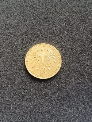 Moneda argint placat cu aur 10 mărci 1988 foto