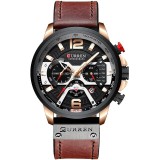 Ceas Barbatesc Curren Cronograf Maro, Curea Piele Eco, Quartz, Analogic, Sport-Elegant, Diametru 47mm