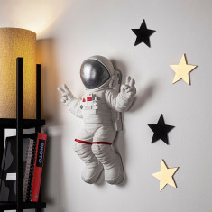 Decoratiune, Peace Sign Astronaut, 35x47x10 cm, Poliester, Alb/Gri