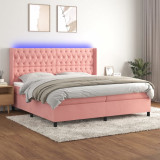 Pat continental cu saltea &amp; LED, roz, 200x200 cm, catifea GartenMobel Dekor, vidaXL