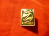 Insigna PECO Romania ,h=2cm , metal si email