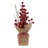 Sac Decorativ Crăciun Iută cu Pomușoare Roșii, 30cm, Roșu/Maro, Fundă &amp; Panglică, Design Uni - Ornament Festiv