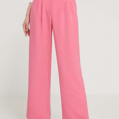 Abercrombie & Fitch pantaloni femei, culoarea roz, drept, high waist