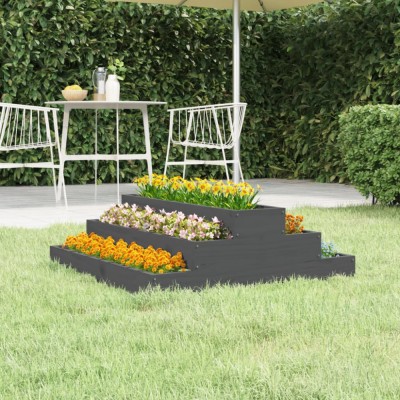 vidaXL Jardinieră, gri, 80x80x27 cm, lemn masiv de pin foto