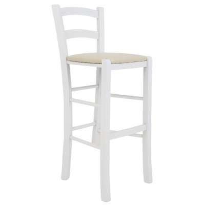 Scaun Paesana bar - cadru alb - imitatie piele crem - 21834 foto