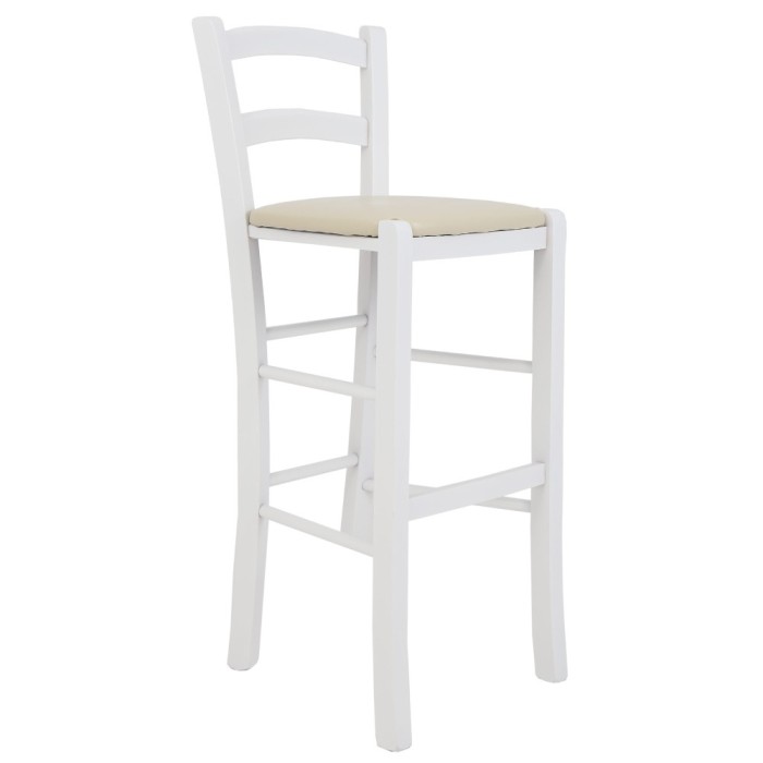 Scaun Paesana bar - cadru alb - imitatie piele crem - 21834