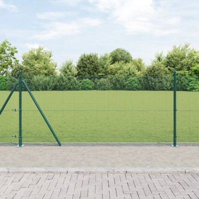 vidaXL Gard din s&amp;acirc;rmă sudată cu 7 st&amp;acirc;lpi flanșați Verde 0.8x10 m Oțel foto