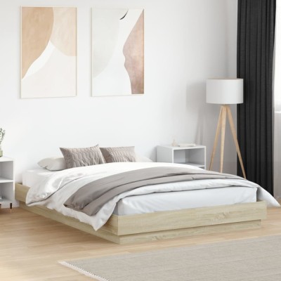 vidaXL Cadru de pat, stejar sonoma, 140x200 cm, lemn prelucrat 3209858 foto