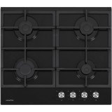 Plita incorporabila NHBG-6421BKF, gaz pe sticla, comenzi frontale, aprindere buton, sticla neagra, gratar fonta, Negru