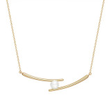 Colier Elia, auriu, din otel inoxidabil, model minimalist, cu perla - Colectia Universe of Pearls