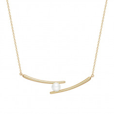 Colier Elia, auriu, din otel inoxidabil, model minimalist, cu perla - Colectia Universe of Pearls
