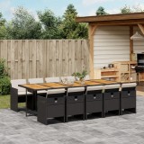 Cumpara ieftin Set mobilier de exterior cu perne, 11 piese, negru, poliratan