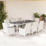 vidaXL Set mobilier de grădină cu perne 9 piese alb poliratan &amp; sticlă