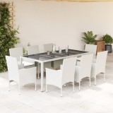 Set mobilier de gradina cu perne 9 piese alb poliratan &amp; sticla GartenMobel Dekor, vidaXL