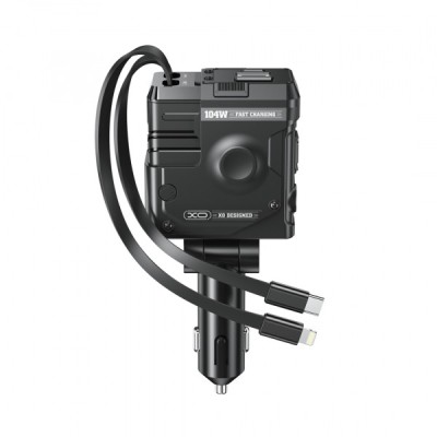 Incarcator Auto Cu Cablu USB-C / Lightning XO Design CC66 4in1, 104W, 3A, 1 x USB-A - 1 x USB-C, Gri foto