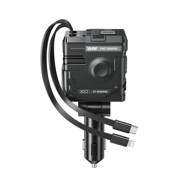 Incarcator Auto Cu Cablu USB-C / Lightning XO Design CC66 4in1, 104W, 3A, 1 x USB-A - 1 x USB-C, Gri