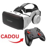 Cumpara ieftin Set ochelari VR 3D cu casti si gamepad, lentile reglabile acril, sunet imersiv 9D, compatibil Android iOS, telefoane 4.7-7.8 inch, pentru jocuri 3D si