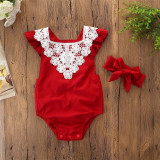 Set body rosu cu broderie si bentita Drool (Marime: 100)