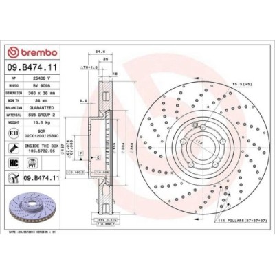 Set disc frana Mercedes Sl (R231) 12.11-04.20, Fata, 360X36mm, ventilat, BREMBO foto