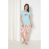 Pijama Dama Baki Capri 5006 Bumbac, Pantaloni 3/4 si Bluza Maneca Scurta. Confortabila si Respirabila