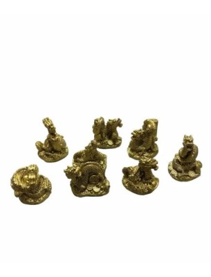 Statuieta set 8 dragoni aurii Feng Shui, din rășină 4 x 5,5 cm foto
