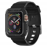 Husa pentru Apple Watch 4/5/6/7/8/SE (44/45mm) + Curea - Spigen Rugged Armor Pro - Black